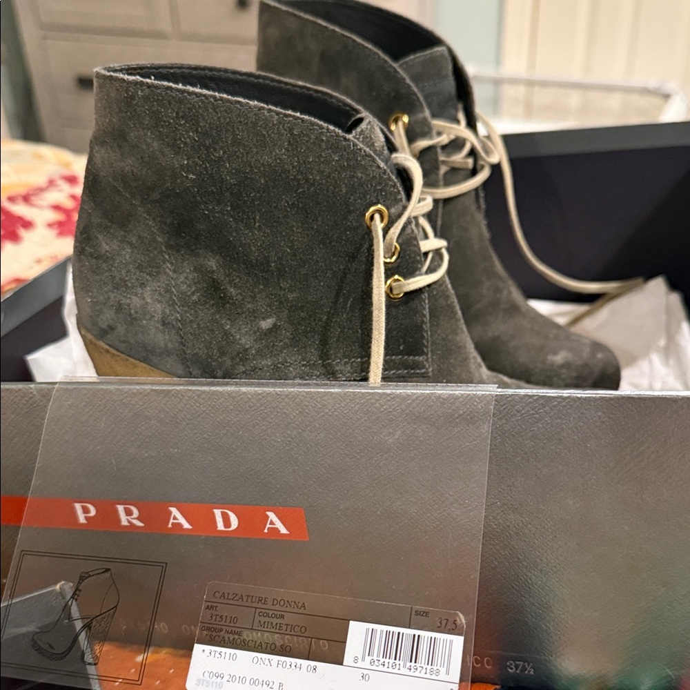 Prada Charcoal/green  Suede Lace-Up Boots DESIGNER AT 70 percent off